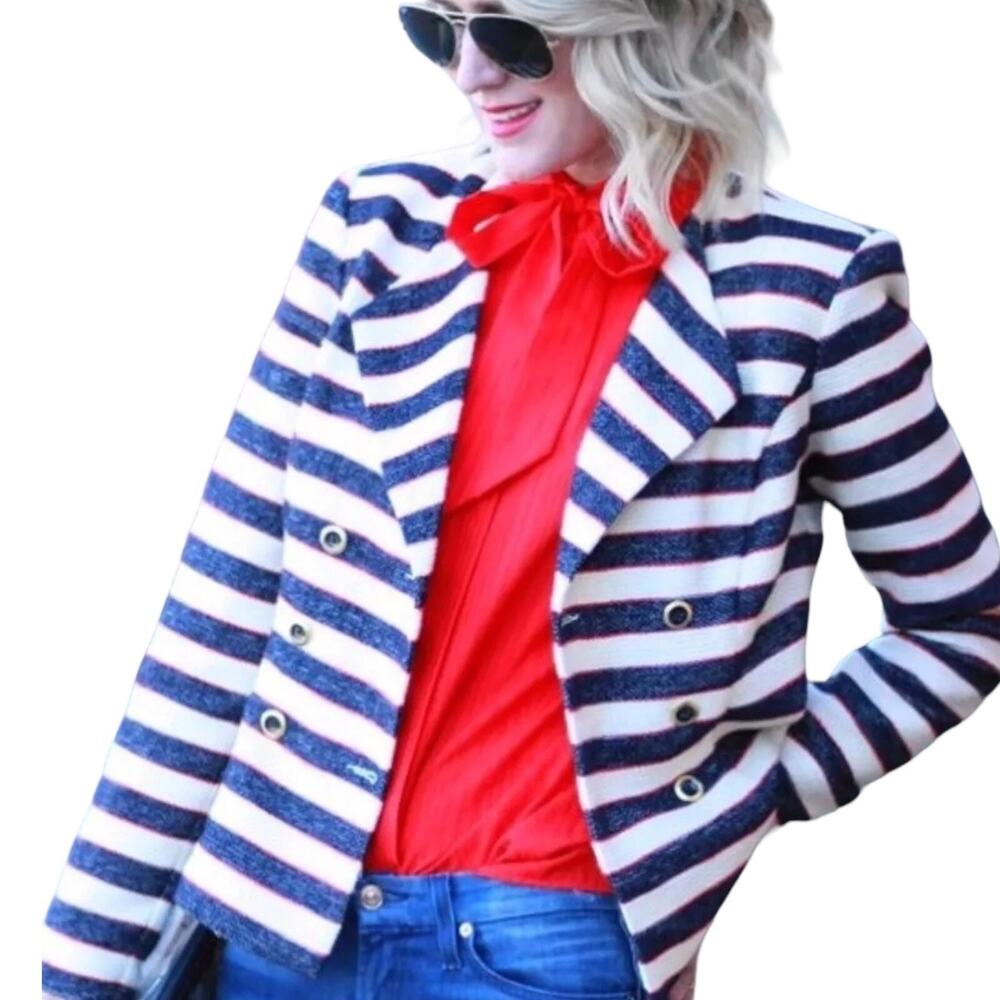 Cabi Love Cabi Collection Women Sz 4 Striped Navy Nautical Cruise Jacket Blazer